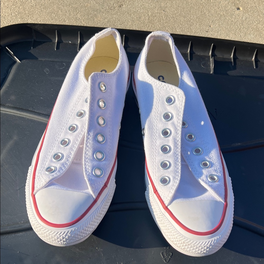 Converse White Canvas Sneakers with Red Accents